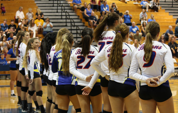 The Lady Barons line up after warm ups, waiting for the game to begin. Photo by Michelle Nhi Nguyen